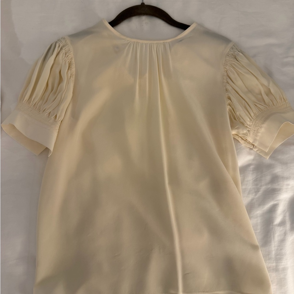 Rebecca Taylor Cream Short-Sleeve Pleated Sleeve Women's Top